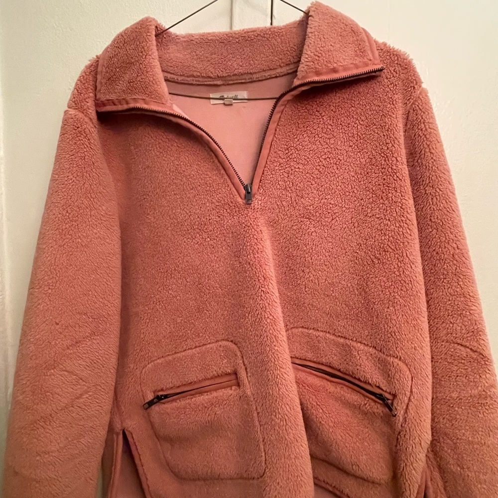 MADEWELL Pink Fuzzy Quarter Zip Size Small